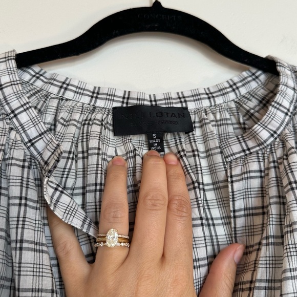 Nili Lotan Brooke Check Plaid Cotton Blouse Size Small - Picture 6 of 10